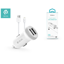 Apple iPhone 5/5S/5C/SE/iPad 4/iPad Mini szivargyújtós töltő adapter + lightning adatkábel - 5V/3,1A - Devia Smart Series Dual Car Charger Suit - white autóalkatrész