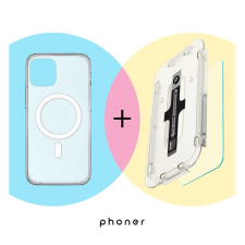 Apple Phoner Mag Pack Apple iPhone 14 Magsafe tok, átlátszó + Master Clear Felhelyező keretes Tempered fólia tok és táska