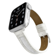  Apple Watch | Elegáns, fehér bőr és fehér textil szíj | 38, 40, 41mm | Rome kollekció okosóra kellék