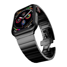  Apple Watch | Pillangózáras, fekete, rozsdamentes fém szíj | 38, 40, 41mm | President kollekció okosóra kellék