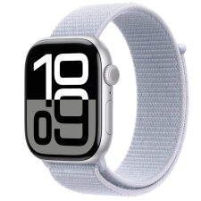 Apple Watch Series 10 ezüst alumíniumtokkal és kék felhő színű sportpánttal okosóra