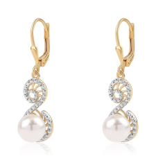  Arannyal Bevont Ezüst Fülbevaló Fehér Édesvízi Gyönggyel és Fehér Topázzal, ROS482 fülbevaló
