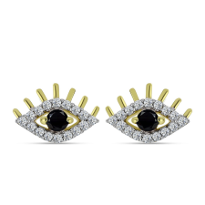  Arannyal Bevont Ezüst Fülbevaló Fekete Spinellel és Fehér Topázzal, Y58814 fülbevaló