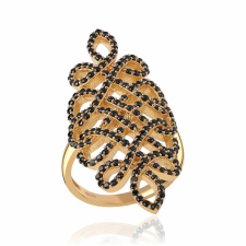  Arannyal Bevont Ezüst Gyűrű - 1.9 Karátos Fekete Spinellel gyűrű