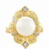  Arannyal Bevont Ezüst Gyűrű Barokk Édesvízi Tenyésztett Gyönggyel és Fehér Topázzal, PCY11595/57