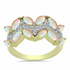  Arannyal Bevont Ezüst Gyűrű Etiópiai Opállal és Fehér Topázzal, Y60605/57 gyűrű