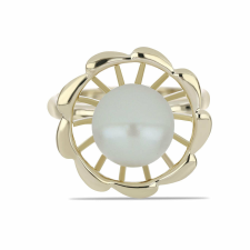  Arannyal Bevont Ezüst Gyűrű Fehér Édesvízi Kagylógyönggyel, Y61526/57 gyűrű