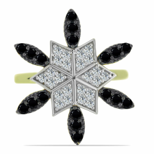  Arannyal Bevont Ezüst Gyűrű Fekete Spinellel és Fehér Topázzal, Y59268/57 gyűrű