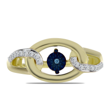  Arannyal Bevont Ezüst Gyűrű Kék Táncoló Gyémánttal és Fehér Topázzal, Y61218/52 gyűrű
