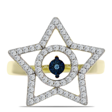  Arannyal Bevont Ezüst Gyűrű Kék Táncoló Gyémánttal és Fehér Topázzal, Y61225/59 gyűrű