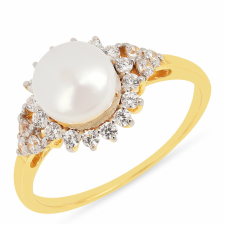  Arannyal Bevont Ezüst Gyűrű Krém Édesvízi Gyönggyel és Fehér Cirkónnal, TGJ0181/57 gyűrű