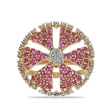  Arannyal Bevont Ezüst Gyűrű Madagaszkári Rubinnal és Fehér Topázzal, Y51018/54 gyűrű