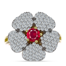  Arannyal Bevont Ezüst Gyűrű Madagaszkári Rubinnal és Fehér Topázzal, Y63194/62 gyűrű