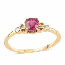  Arannyal Bevont Ezüst Gyűrű Mozambiquei Rubinnal és Fehér Topázzal, ROS574/57 gyűrű