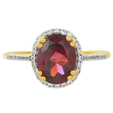  Arannyal Bevont Ezüst Gyűrű Rhodolit Gránáttal és Fehér Topázzal, PCY8981/57 gyűrű