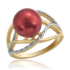  Arannyal Bevont Ezüst Gyűrű Vörös Édesvízi Gyönggyel és Fehér Topázzal, XELP23/54