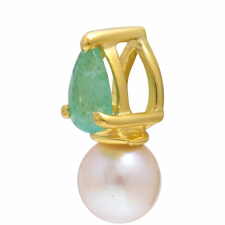  Arannyal Bevont Ezüst Medál Brazil Smaragddal és Fehér Édesvízi Kagylógyönggyel, XMP168 medál