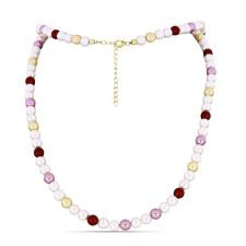  Arannyal Bevont Ezüst Nyaklánc Fehér Édesvízi Kagylógyönggyel és Barackszínű Édesvízi Kagylógyönggyel, Y61532 nyaklánc