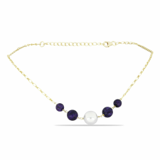  Arannyal Bevont Ezüst Nyaklánc Karoittal és Fehér Édesvízi Tenyésztett Gyönggyel, Y57828 nyaklánc