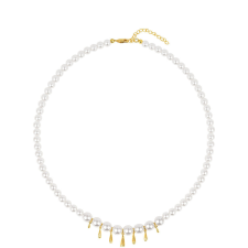  Arannyal Bevont Ezüst Nyaklánc Krém Édesvízi Kagylógyönggyel, TGJ0222 nyaklánc