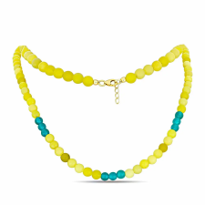  Arannyal Bevont Ezüst Nyaklánc Sárga Szerpentinnel és Kék Jádéval, Y57555 nyaklánc