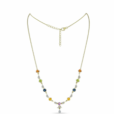  Arannyal Bevont Ezüst Nyaklánc Szivárvány Zafírral és Fehér Topázzal, Y61852 nyaklánc