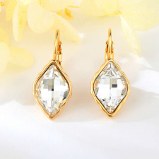 Arannyal bevont rombusz fülbevaló áttetsző Swarovski kristállyal (0390.) fülbevaló