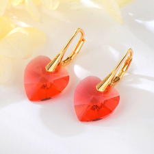 Arannyal bevont szív fülbevaló piros Swarovski kristállyal (0013.) fülbevaló