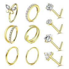  Arany Színű 316L Orr És Karika Piercing Szett - 10 db egyéb ékszer