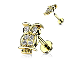  Arany Színű 316L Orvosi Acél Köves Bagoly Alakú Egyenesszárú Labret Piercing egyéb ékszer