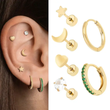  Arany Színű Orvosi Acél Piercing Szett - 12 db egyéb ékszer