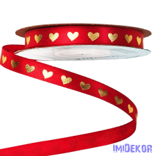  Arany szívecskés szatén szalag 10mm x 20m - Piros dekorációs kellék