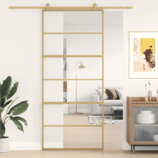  aranyszínű átlátszó ESG üveg és alumínium tolóajtó 90 x 205 cm építőanyag
