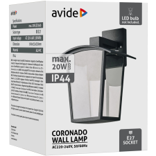 ARMIN TRADE KFT. Avide kültéri fali lámpa Coronado 1xE27 IP44 fekete | KÜLÖN CSOMAG | kültéri világítás