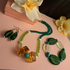  Art deco Borostyán, valódi gyöngy és Muránói üveg szett nyaklánc