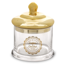 Art-Pol Szklany Pojemnik Dekoracyjny szkło przeźroczysty, złoty 16x13x13cm konyhai eszköz