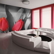 Artgeist Fotótapéta - Red tulips on black and white background 200x154 tapéta, díszléc és más dekoráció