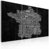 Artgeist Kép - Text map of France on the black background - triptych