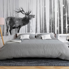 Artgeist Öntapadó fotótapéta - Deer in the Snow (Black and White) 245x175 grafika, keretezett kép