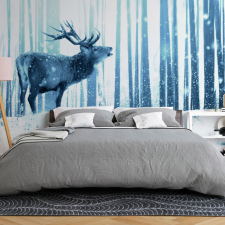 Artgeist Öntapadó fotótapéta - Deer in the Snow (Blue) 147x105 grafika, keretezett kép