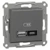  ASFORA antracit Dupla USB töltő, A+C, 21W EPH2700571 Schneider