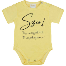 Asti Rövid ujjú feliratos baba body sárga kombidressz, body