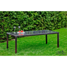 Asztal barna rattan borítással üveglappal 100*200*74 cm-es kerti bútor