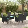  Asztal és szék szett párnával 5 pcs Fekete PE Rattan