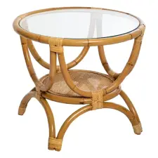 Atmosphera Farah dohányzóasztal, rattan és üveg, 60x50 cm, természetes barna bútor