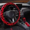 Autós kormányvédő szett – 3 részes plüss huzat (kormány, kézifék, váltókar) Piros