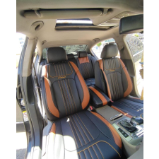  Autósüléshuzat-szett, fekete és szürke ecobőr, univerzális, első-hátsó gyerekülés huzat, betét