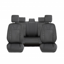  Autósüléshuzat-szett, fekete és szürke ecobőr, univerzális, első-hátsó, Diamond Design gyerekülés huzat, betét