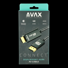 AVAX AV601 DisplayPort - HDMI 2.0 Kábel 2m - Fekete (5999574480385) kábel és adapter