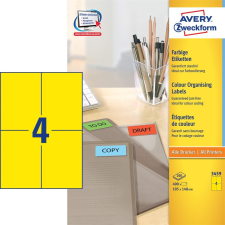 Avery Etikett AVERY 3459 105x148mm univerzális sárga 400 címke/doboz (100 ív/doboz) etikett